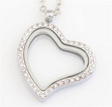 Hartje Memory glass locket strass, incl. ketting (50 cm.) - 1