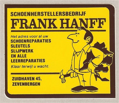 Sticker van schoenhersteller Frank Hanff uit Zevenbergen - 1