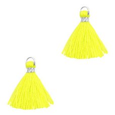 Kwastje Ibiza style 1.5cm Silver-neon yellow