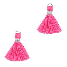 Kwastje Ibiza style 1.5cm Silver-hot pink