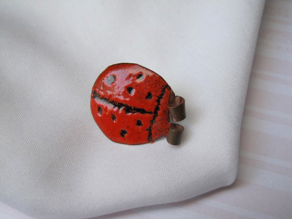 Broche koperen pin/steek lieveheersbeestje oranje emaille 2.7x2.2 cm - nr. 1
