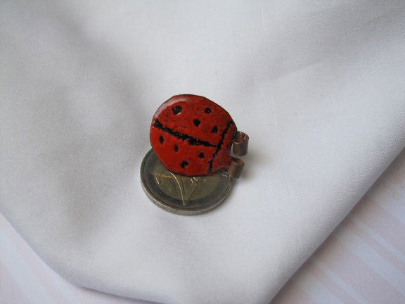 Broche koperen pin/steek lieveheersbeestje oranje emaille 2.7x2.2 cm - Afbeelding 3