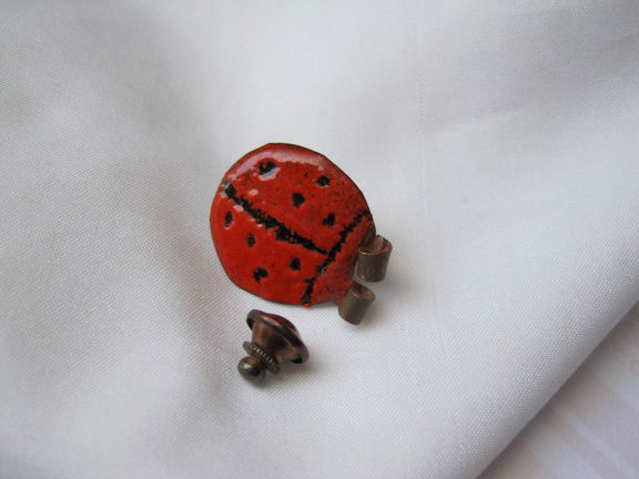 Broche koperen pin/steek lieveheersbeestje oranje emaille 2.7x2.2 cm - Afbeelding 5