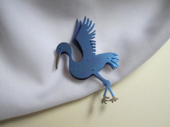 Broche blauw metalen ooievaar 5.4x3.5 cm - Afbeelding 7