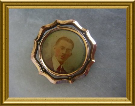 Oude doublé foto broche : man met lorgnet / halve bril - 5