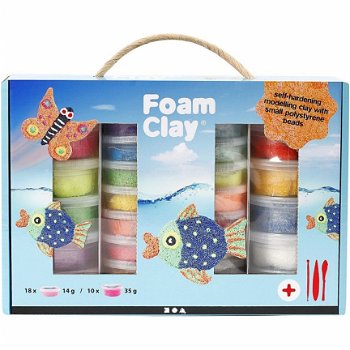 Knutselpakket foam klei - set 28 potjes + gereedschap - 1