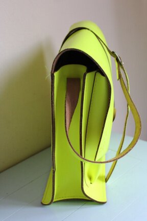 Leren schoudertas - Wasthings - fluor geel - Afbeelding 4