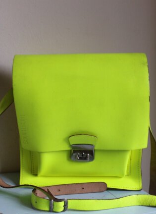 Leren schoudertas - Wasthings - fluor geel - Afbeelding 7