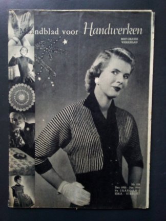 Maandblad voor handwerken nr 108, dec.1955-jan.1956 met borduurpatroon Deense merklap - nr. 1