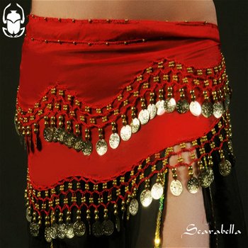 SCARABELLA heupsjaal bellydance hipscarf buikdansen riem rokje gordel rood buikdanskleding - 1