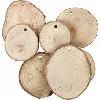 Wandbordje houten schijf rond 12-14 cm - 1 stuk - 3