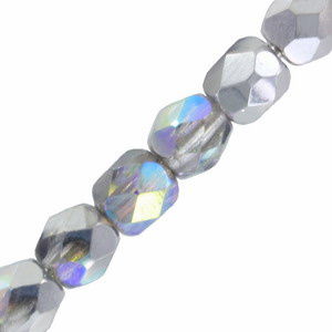 Czech Fire polished facet kralen 4mm Crystal silver rainbow - 1