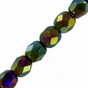 Czech Fire polished facet kralen 4mm Jet Hematite - 8