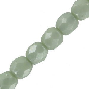 Czech Fire polished facet kralen 4mm Chalk white emerald green luster - 5