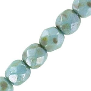 Czech Fire polished facet kralen 4mm Chalk white emerald green luster - 6