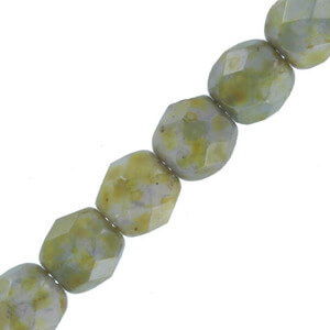 Czech Fire polished facet kralen 4mm Chalk white olive green luster - 1