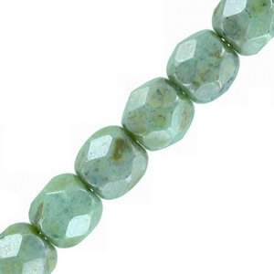 Czech Fire polished facet kralen 4mm Chalk white turquoise green luster - 1