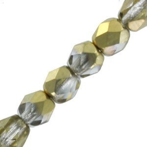 Czech Fire polished facet kralen 4mm Crystal glittery amber - 5