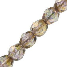 Czech Fire polished facet kralen 4mm Crystal lila gold luster