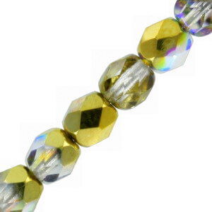 Czech Fire polished facet kralen 4mm Crystal lila gold luster - 5