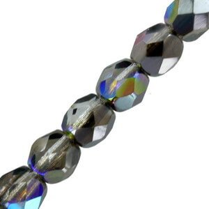 Czech Fire polished facet kralen 4mm Crystal graphite rainbow - 1