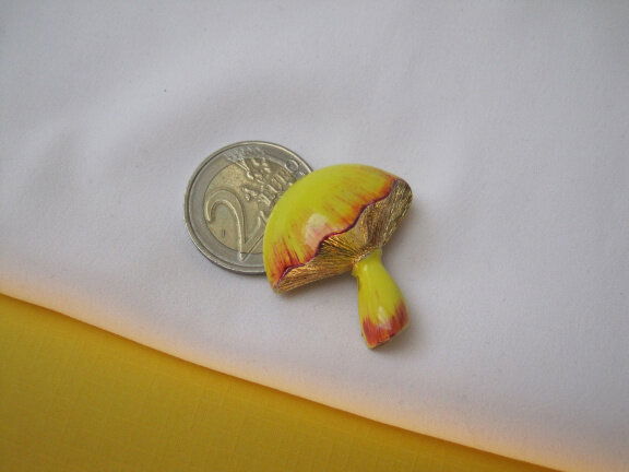 Broche goudkleurig verguld en geel emaille paddestoel 3.3x3.0 cm. - Afbeelding 5