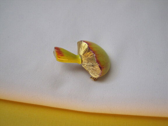 Broche goudkleurig verguld en geel emaille paddestoel 3.3x3.0 cm. - Afbeelding 7