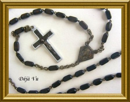 Oude zwarte houten rozenkrans // vintage wooden rosary, black - 1