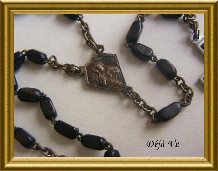 Oude zwarte houten rozenkrans // vintage wooden rosary, black - 3