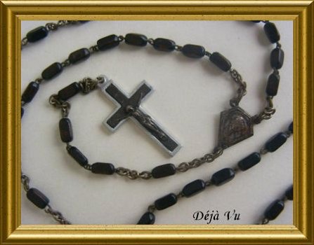 Oude zwarte houten rozenkrans // vintage wooden rosary, black - 4