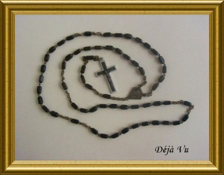 Oude zwarte houten rozenkrans // vintage wooden rosary, black - 5