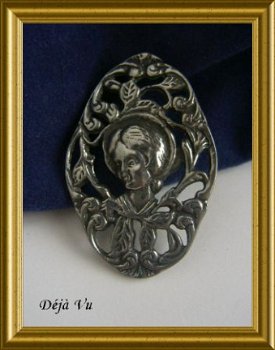 Mooie tinnen (94%) broche // vintage pewter brooch - 1