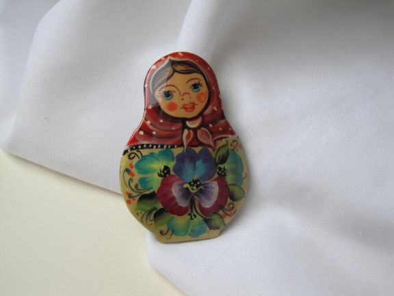 Broche houten gelakte Matroesjka Russiche pop 5.9x4.0 cm - Afbeelding 7