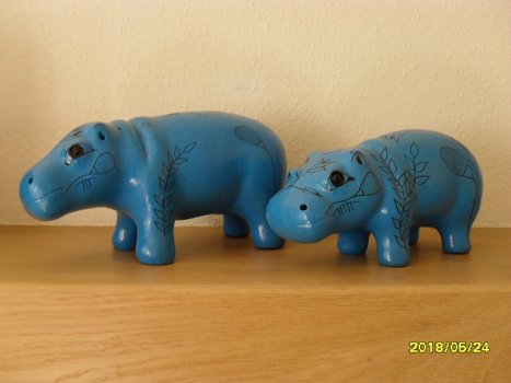 decoratieve blauwe nijlpaardjes - 2
