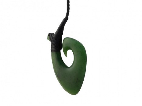 Groene jade Maori hanger in Hei Matau symbool - 2