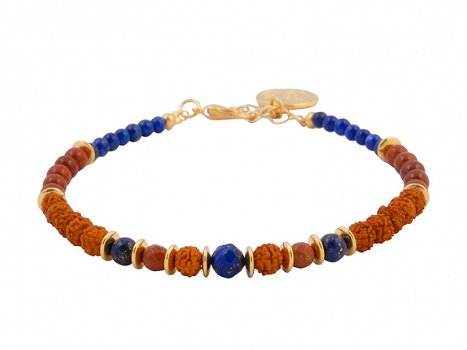 Armband met rode jaspis, rudraksha en lapis lazuli - 1