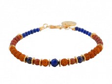 Armband met rode jaspis, rudraksha en lapis lazuli