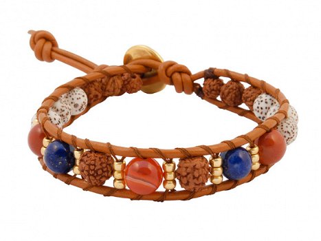 Wrap armband met rudraksha, lapis lazuli en bodhi kralen - 1