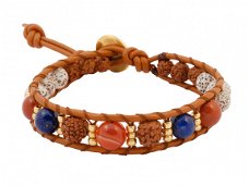 Wrap armband met rudraksha, lapis lazuli en bodhi kralen