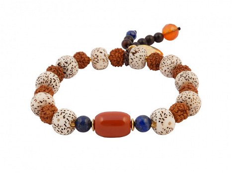 Armband met rode jaspis, bodhi en rudraksha kralen - 1