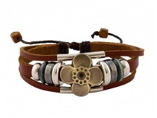 Leren armband uit Tibet met bloem en kralen