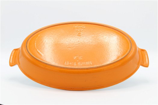 Fraaie vintage gietijzeren ovenschaal van FE, oranje 32 cm - 2