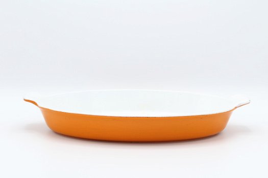 Fraaie vintage gietijzeren ovenschaal van FE, oranje 32 cm - 3