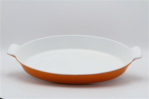 Fraaie vintage gietijzeren ovenschaal van FE, oranje 32 cm - 5