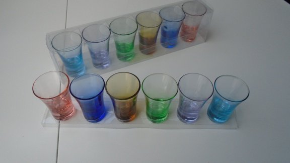 SHOTGLAASJES 6 DLG SET DIVERSE KLEUREN NIEUW - 1