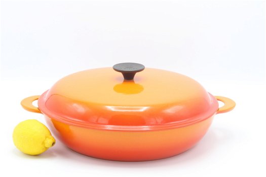 Magnifieke vintage gietijzeren pan (campagnard) van Le Creuset, oranje 30 cm - 1