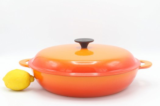 Magnifieke vintage gietijzeren pan (campagnard) van Le Creuset, oranje 30 cm - 6