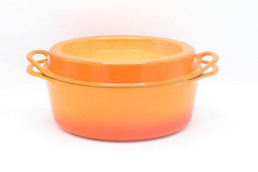 De enige, échte vintage gietijzeren Doufeu pan van Cousances, oranje 31 cm - 7