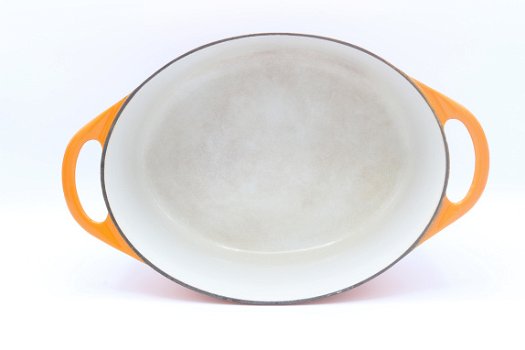 De enige, échte vintage gietijzeren Doufeu pan van Cousances, oranje 31 cm - 4