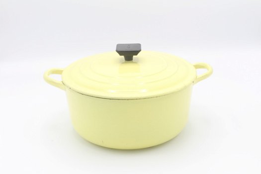 Bijzondere vintage gietijzeren pan van Le Creuset, model D, geel 22 cm - 3